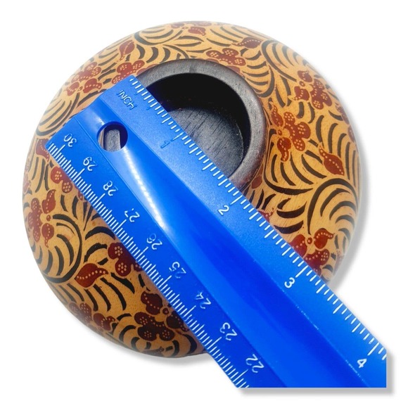 2 Tribal Gypsy Boho Hand Painted Batik Wood Candle Tealight Holder Balls Staging - Picture 4 of 16